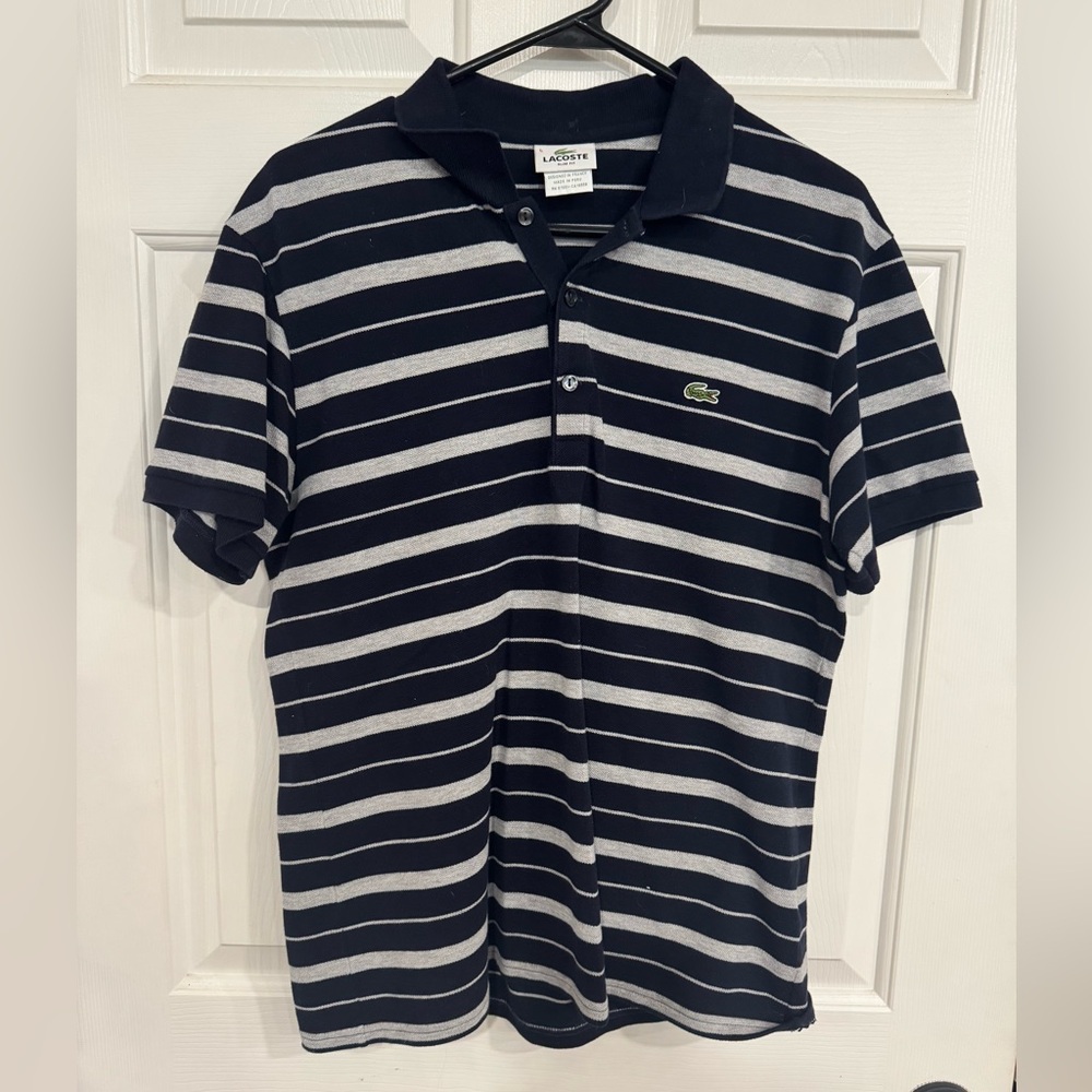 Lacoste Men's Black and White Striped Polo